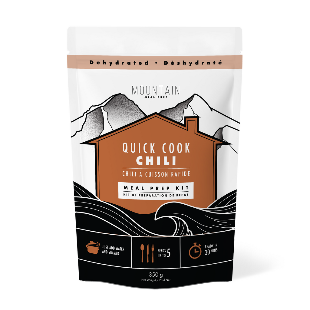 Quick Cook Chili Meal Prep Kit: Hearty beans, corn, bell pepper, and carrot. Just add water, simmer, feeds 5. Made in BC.
